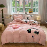 Yeknu Cute Cat  Bedding Set For adults kids Brown pink Lovely Bed Sheet set With Pillowcases Colorful King Queen Full size