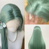 Yeknu  Mint Green Lace Front Wig for Women 26 Inch 13*4 Long Straight Lace Wigs Heat-resistant Synthetic Lace Wigs Natural for Cosplay
