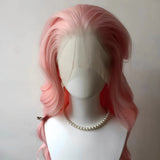 Yeknu  13x4 Lace Front Wig Pink Lolita Long Wavy Hair Wig for Women High Temperature Fibers Synthetic Lace Wigs Wear and Go Cosplay