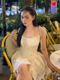 Yeknu  Holiday Style Summer Women's Dresses Keel Slimming Waist A-Line Mini Dress Flower Print Suspender Dress