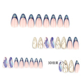 Yeknu  24PCS 3D Gold Embossed Press on Nail French Crocodile-Print Gradient Ombre Fake Nail Short Almond Nail for Women&Girl False Nail