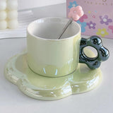 Yeknu  Creative Pearl Glazed Pink, blue, green, orange Ceramic Coffee Cups Plates Spoons, Household Items, Afternoon Tea Coffee Cup Set