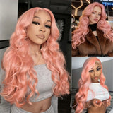 Yeknu  13x4 Lace Front Wigs 28 Inches Pink Body Wave Long Synthetic Lace Frontal Wigs Pre-plucked Hairline Synthetic Lace Front Wig