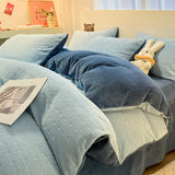 Yeknu  Towel Embroidery Washed Cotton Bedding Sets Ultra Soft Skin-Friendly Cotton Bed Sheet Set Cartoon Bedclothes for King Queen Size