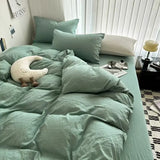 Washed Cotton Solid Color four Piece Set 1 bed sheet 1 duvet cover 2 pillowcases