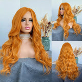 Yeknu  Red Wigs Long Wavy Wig for Women Synthetic Middle Part Natural Curly Body Wave Heat Resistant Fiber Wig for Daily Party Cosplay