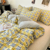 Yeknu Japanese Style Check Queen Duvet Cover Set 1/3 Pcs Soft Washed Quilt Cover and Pillowcase or Only Quilt Covers Blanket Cover Set