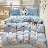 Yeknu 2025 new class A knitted cotton four-piece set, small fresh quilt cover, bed sheet floral dormitory three-piece set