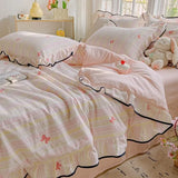 Yeknu  New Kapok wrinkled double-layer yarn ruffle leaf edge summer quilt four-piece set washing machine washing air conditioner quilt