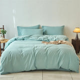 Yeknu  Premium 100% Washed Cotton Yarn-Dyed 4-Piece Duvet Set (1 Duvet Cover + 2 Pillowcases + 1 sheet), Ultra-Soft Bedding Set