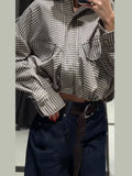 Yeknu  Casual Plaid Women's Short Coat Long Sleeve Stand Collar Pocket Female Coats Autumn Winter Fit Zipper Lady Jackets New