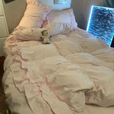 Yeknu  Princess Style Purple Ruffle Duvet Cover Set - Washed Cotton 4-Piece/3-Piece Bedding Double Size/Dorm Sheet Set