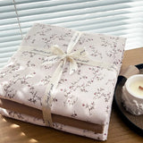 Yeknu Ins floral print Bedding set knitted cotton Flat sheet set Four pieces duvet cover double layer-yarn 4Pcs lovely Fitted sheet