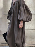 Yeknu  Spring Long Cotton Dress Women Backless Korean Ladies Dresses Loose Pleated Long Sleeve Woman Dress