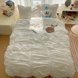 Yeknu  Solid Color Pleated Textured Soft Breathable Chic Princess 4pcs Bedding Set, Delicate Bows Twin Duvet cover Bed sheet Pillowcase