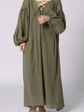 Yeknu  Spring Long Cotton Dress Women Backless Korean Ladies Dresses Loose Pleated Long Sleeve Woman Dress