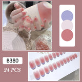 Yeknu  24Pcs Nude Pink False Nail Short Round Style Girl Nail Art Patch Stick on Finger Fake Nail Nude Color Warm Summer false nail