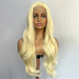 Yeknu  Blonde Long Wavy Synthetic Hair Pre Plucked Free Part Layered Natural Curly Body Wave 13X4 Lace Front Wigs for Women Daily