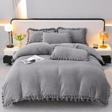 Yeknu  Winter Warm Coral Fleece Down Duvet Cover Lotus Leaf Edge Couple Quilt Cover Luxury Double Bed Bedding King Size 220x240