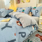 Yeknu 100% Cotton 4-Piece Duvet Cover Set (1 Duvet Cover 2 Pillowcases 1 sheet), Minimalist Cartoon Design, Ultra-Soft Bedding Set