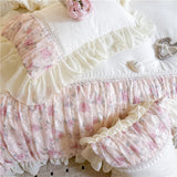 Yeknu  Flowers Lace Ruffles Princess Wedding Bedding Set Full Queen King Duvet Cover Bed Skirt/Bed Sheet/Fitted Sheet Pillowcases 4Pcs
