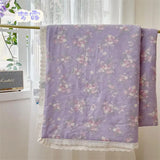 Yeknu  100%Cotton Double-layer Yarn Lace Edge Fluffy Ultra-Soft Quilt for Kids Twin Queen Single Summer Quilt Flat Sheet Pillowcases