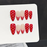 Yeknu  10pcs Handmade Press on Nails Retro Brown Almond Dot Print Design False Nails For Girl Wearable Sweet Cool Glossy Fake Nail Tips