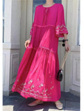 Yeknu  Summer A-Line Long Dress Women Embroidery Fashion Ruffle Pleated Patchwork Loose Ladies Dresses Korean Style Woman Dress