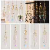 Yeknu Suncatcher Crystal Sun And Moon Crystals Rainbow Catcher Gold Stained Hanging Garden Rainbow Maker Decoration Prism Glass