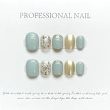 Yeknu 10Pcs Short Handmade Press On Nails Design False Nails Full Cover French Round Head Manicure Wearable Artificial Nails Tips Art