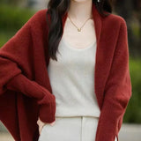 Yeknu  Women's Clothing Elegant Fashion Solid Knit Cardigan Autumn Winter New Casual Loose Shawl Batwing Sleeve Sweaters Lady Y2k Tops