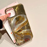 Yeknu  INS Korean Style Golden Python Phone Case For iPhone 16 Pro Max 15 14 Plus 13 12 11 XS X XR 7 8 SE Clear Bumper Cover