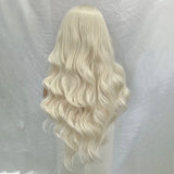 Yeknu  Long Blonde Body Wave Lace Front Wigs for Women Free Part 13X4 Glueless Platinum Blonde Curly Wavy Synthetic Cosplay Party Daily