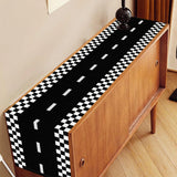 Yeknu  Racing Car Party Decoration Table Runner Black White Checkered Linen Table Cover Kids Birthday Racing Car Party Decors Supplies