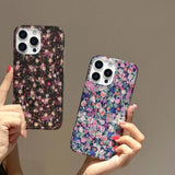 Yeknu  Ins Floral Sparkling Cute Silicone Case For iPhone 16 15 14 13 Pro Max Shockproof Back Cover Soft Glitter Bling 16Pro 15Pro Case