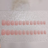 Yeknu  24Pcs Nude Pink False Nail Short Round Style Girl Nail Art Patch Stick on Finger Fake Nail Nude Color Warm Summer false nail