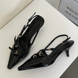 Yeknu  Designer Narrow Band Buckle Strap Pumps Women Sexy Pointed Toe Thin Heels Wedding Banquet Dress Mule Ladies Shoes