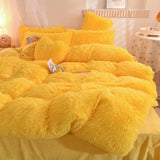 Yeknu  Winter Warm Long Plush Pink Bedding Set Queen Mink Velvet Double Duvet Cover Set with Fitted Sheet Warmth Quilt Covers
