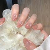 Yeknu 24Pcs Short False Nails Press on Nails Solid Color Cat Eye Design with Jelly Glue Square False Nail Wearable Acrylic Manicure