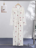 Yeknu  Elegant Print Women Jumpsuits Fashion Long Sleeve V-neck Zippers Female Overalls Summer Autumn All-match Lady Outfit New
