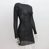 Yeknu  Sheer Long Sleeve Women Dress Spring Summer Short Dress Round Neck Solid Color Tight Sexy Cover-ups Transparent Beach Vestidos