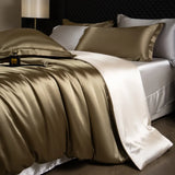 Yeknu  Luxury Mulberry Silk Duvet Cover Set High End Satin Solid Color Quilt Cover and Pillowcases Soft Silky King Size Comforter Cover