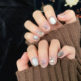 Yeknu  10pcs Butterfly Handmade Nails Glitter Cat-Eye Press on Nail Short Square Round Full Coverage Nail Tip for Women&Girl False Nail