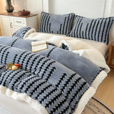 Yeknu  Winter warm coral fleece Jacquard duvet cover fluffy plush luxury double bed couple quilt cover 220x240 cozy bedding set