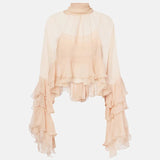 Yeknu  Solid Spliced Ruffles Loose Blouses For Women I Neck Long Sleeveless Temperament Minimalsit Shirts Female Fashion