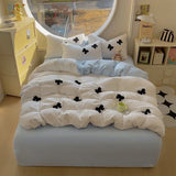 Yeknu  Duvet cover set (1*Duvet Cover + 2*Pillowcase, sheet), Butterfly knot yarn embroidery Bedding Set, Soft Comfortable