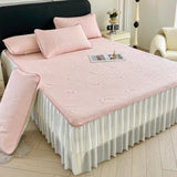 Yeknu  New Cartoon Jacquard Ice Doudou Soft Mat 3-piece Set Household Washable Machine Wash Bed Skirt Air Conditioning Soft Mat