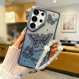 Yeknu  Hard Shell Butterfly Glitter Phone Case For Samsung S25 Ultra S25 S26 Ultra S26 S24 S23 A26 5G A16 Lncludes Bracelet Cover Funda