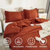 Yeknu  Boho Tassel Comforter Set in Burnt Orange, 3-Piece Lightweight Fall Bedding with Rust Accents (90x90In & 2 Pillowcases)