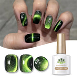 Yeknu  10ml Green Endless Summer Cat Magnetic Gel Nail Polish  Glass Bead Shadowstar Bamboo Soak Off UV Nail Art Varnish
